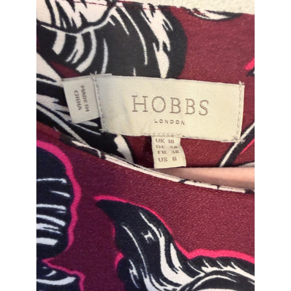 Hobbs London Burgundy Floral Bell Sleeve Shift Dress Size US 6 UK 10 - Picture 3 of 7